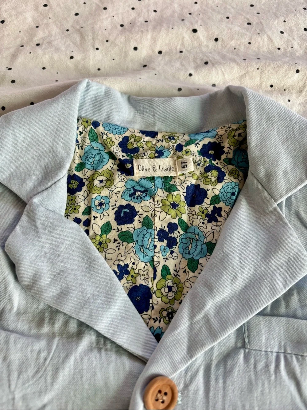 Boys Cotton Suit in Light Blue with Floral Lining